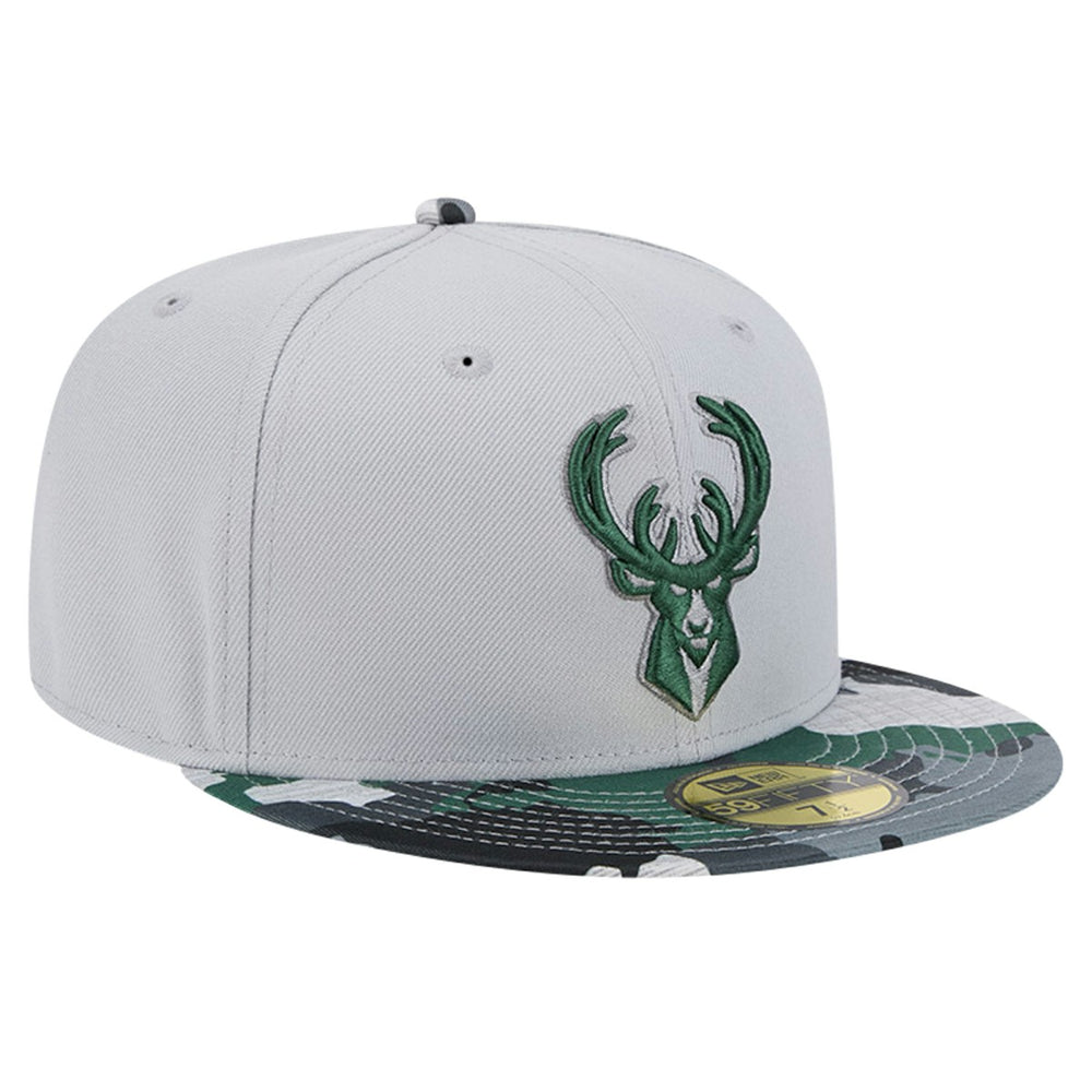 Milwaukee Bucks Active Color Camo Visor 59FIFTY Fitted Hat Discount