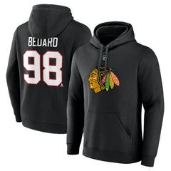 Connor Bedard Chicago Blackhawks Fanatics Authentic Stack Name & Number Tri-Blend Pullover Hoodie Outlet