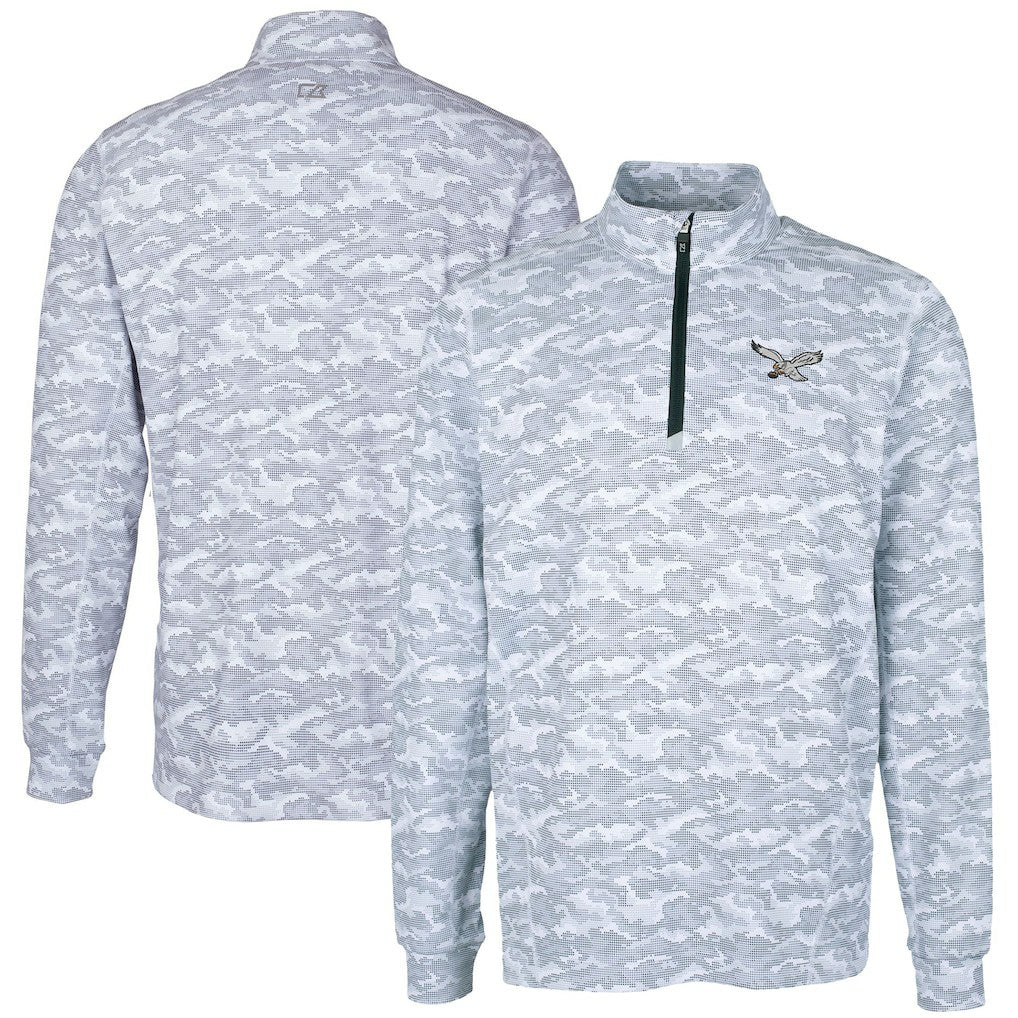 Philadelphia Eagles  Cutter & Buck Traverse Camo Print Stretch Quarter-Zip Pullover