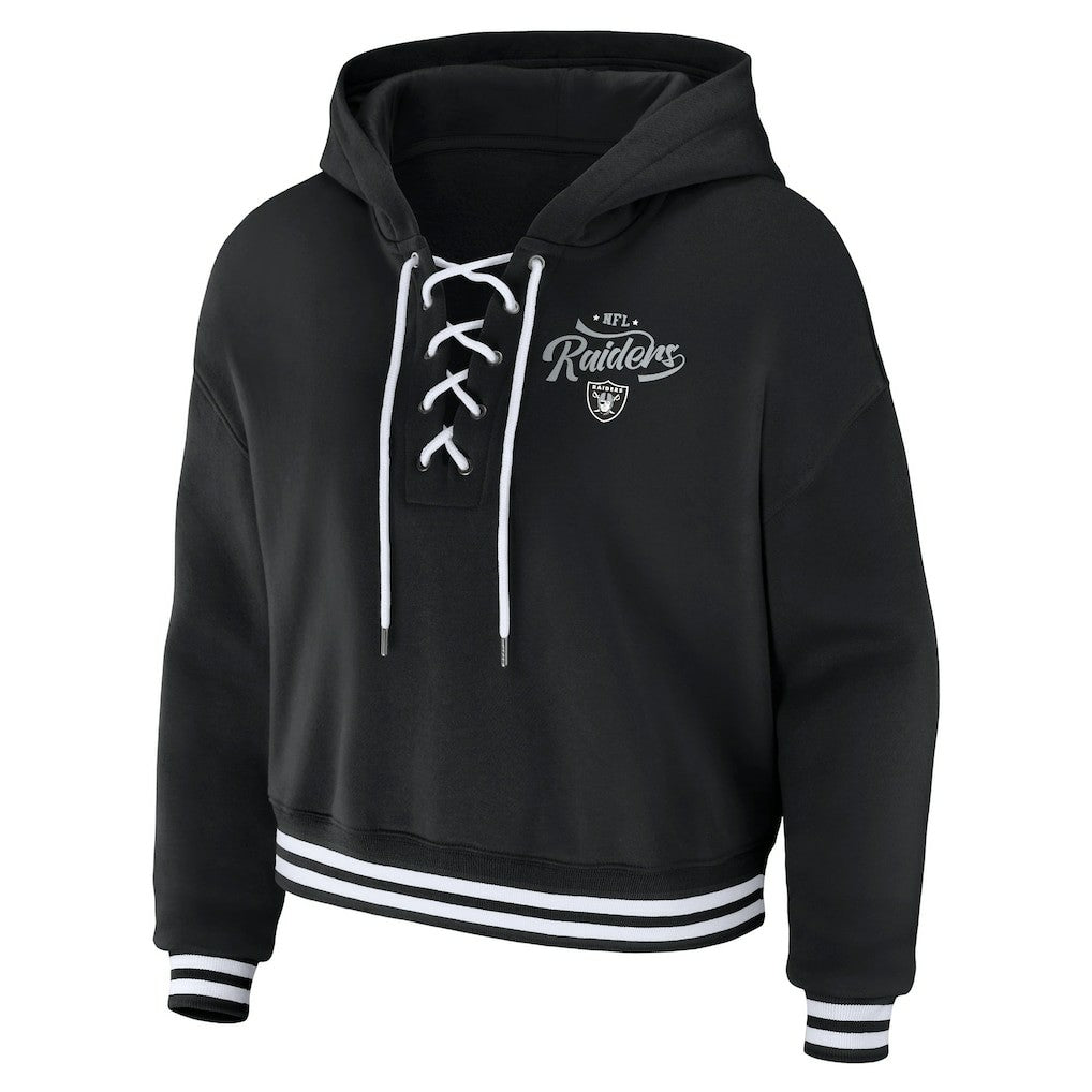 Las Vegas Raiders  WEAR by Erin Andrews Women's Lace-Up Pullover Hoodie