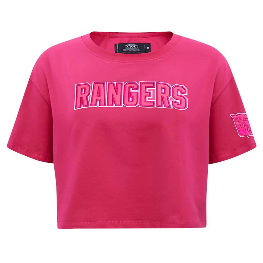 New York Rangers Pro Standard Women's Triple Pink Cropped Boxy T-Shirt On Sale