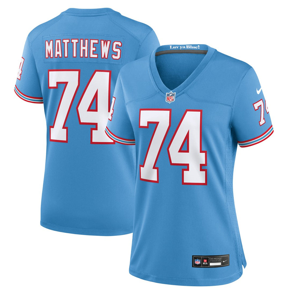 Tennessee Titans Nike Bruce Matthews  Women's Oilers Throwback Retired Player Game Jersey