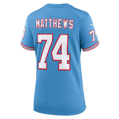Tennessee Titans Nike Bruce Matthews  Women's Oilers Throwback Retired Player Game Jersey