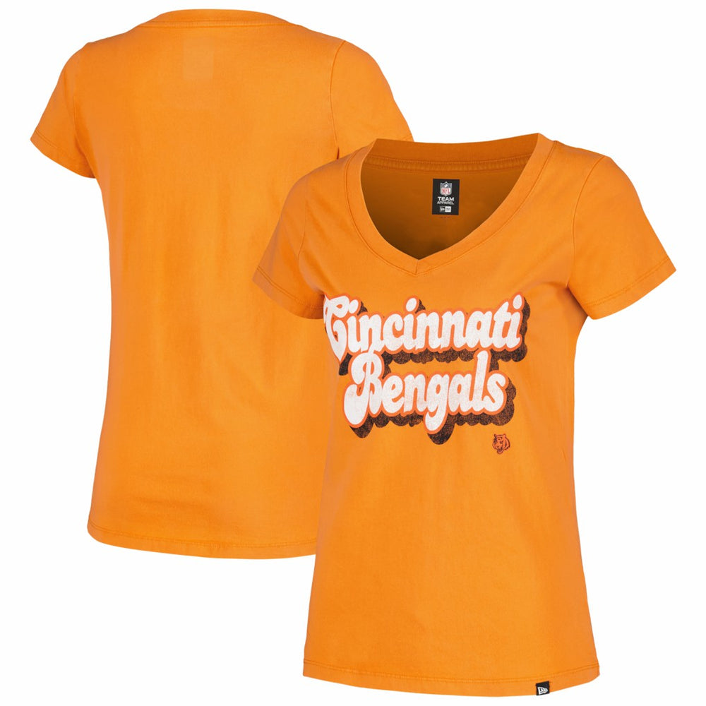 Cincinnati Bengals New Era Women's Enzyme Wash Low V-Neck T-Shirt