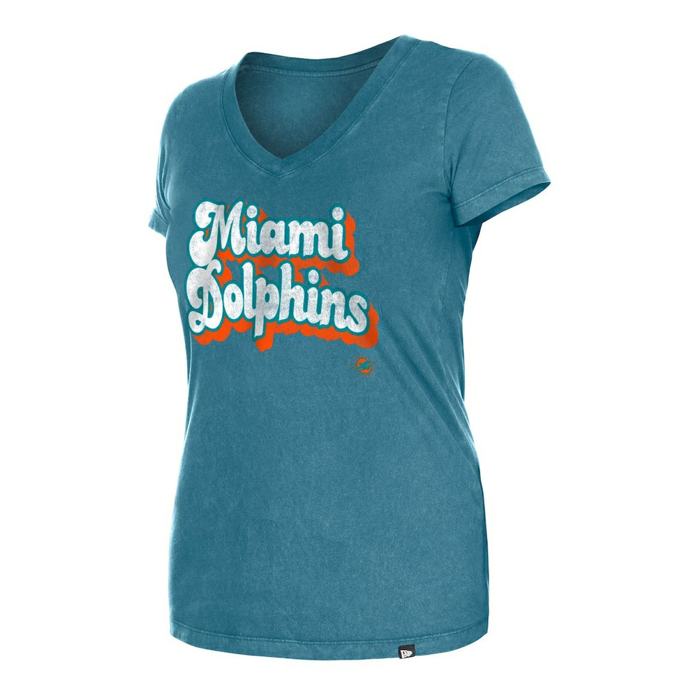 Miami Dolphins New Era Women's Enzyme Wash Low V-Neck T-Shirt