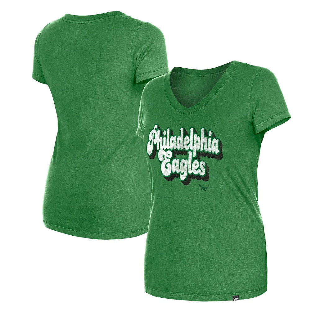 Philadelphia Eagles New Era Women's Enzyme Wash Low V-Neck T-Shirt