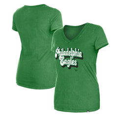 Philadelphia Eagles New Era Women's Enzyme Wash Low V-Neck T-Shirt