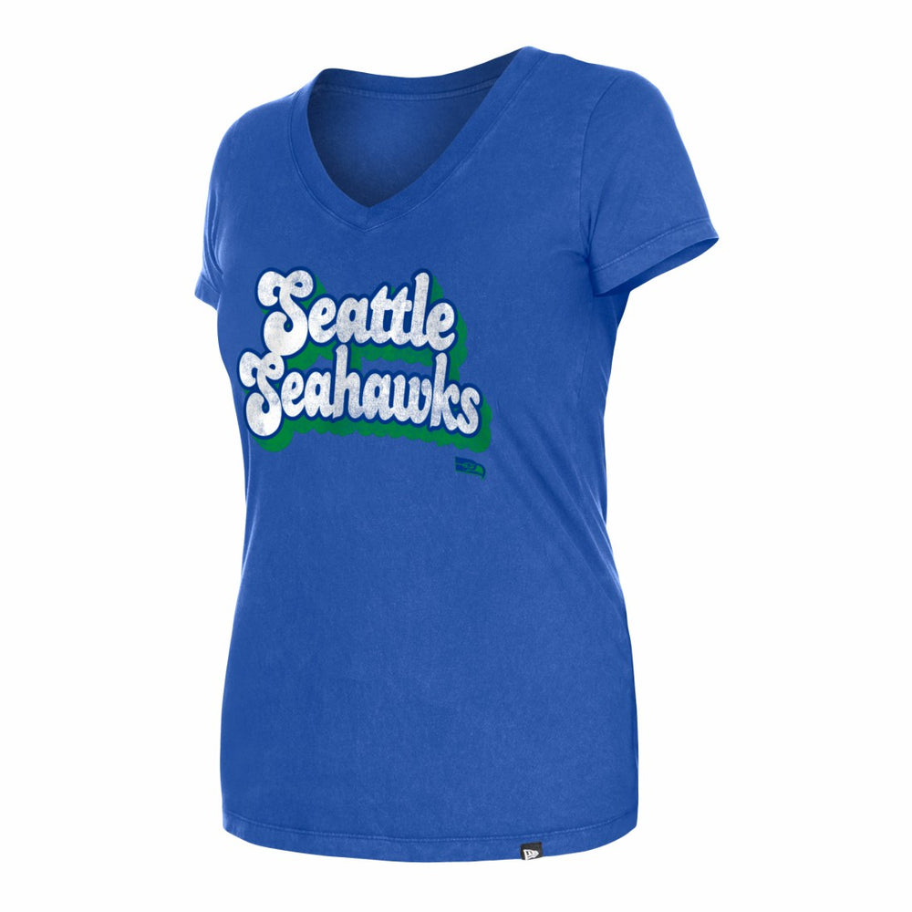 Seattle Seahawks New Era Women's Enzyme Wash Low V-Neck T-Shirt