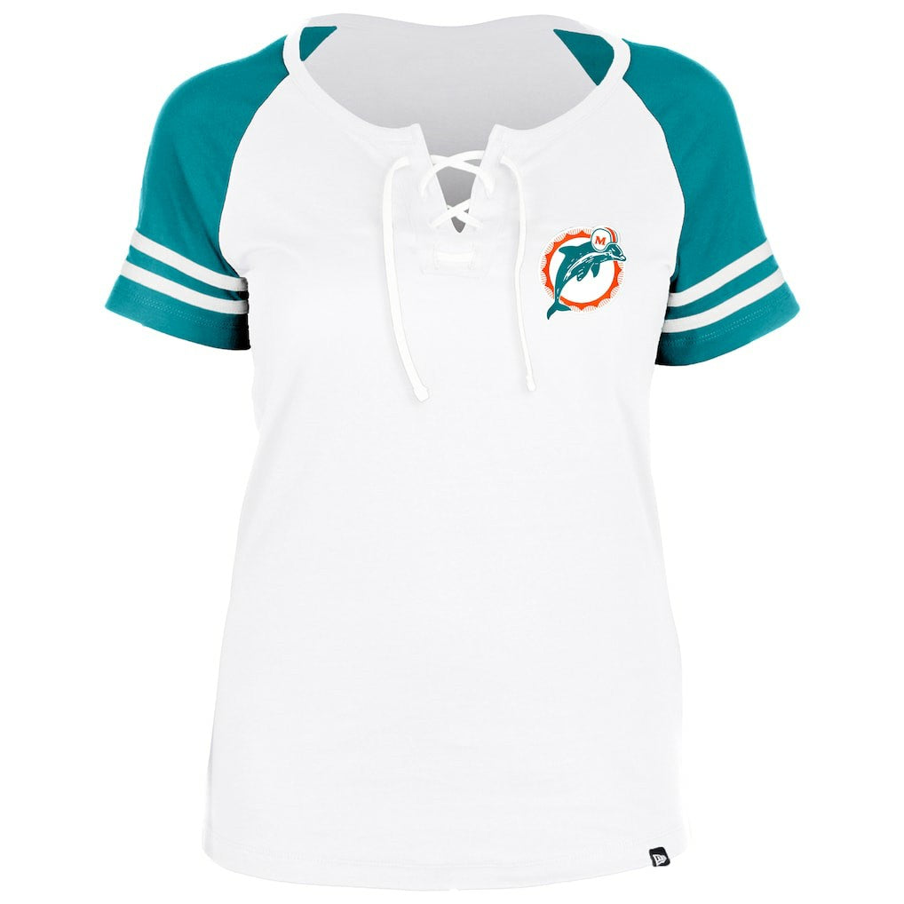 Miami Dolphins New Era Women's Throwback Lace-Up Raglan T-Shirt