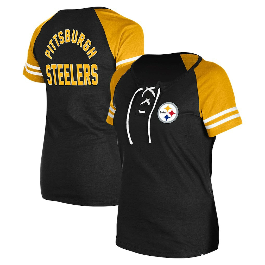 Pittsburgh Steelers New Era Women's Lace-Up Raglan T-Shirt