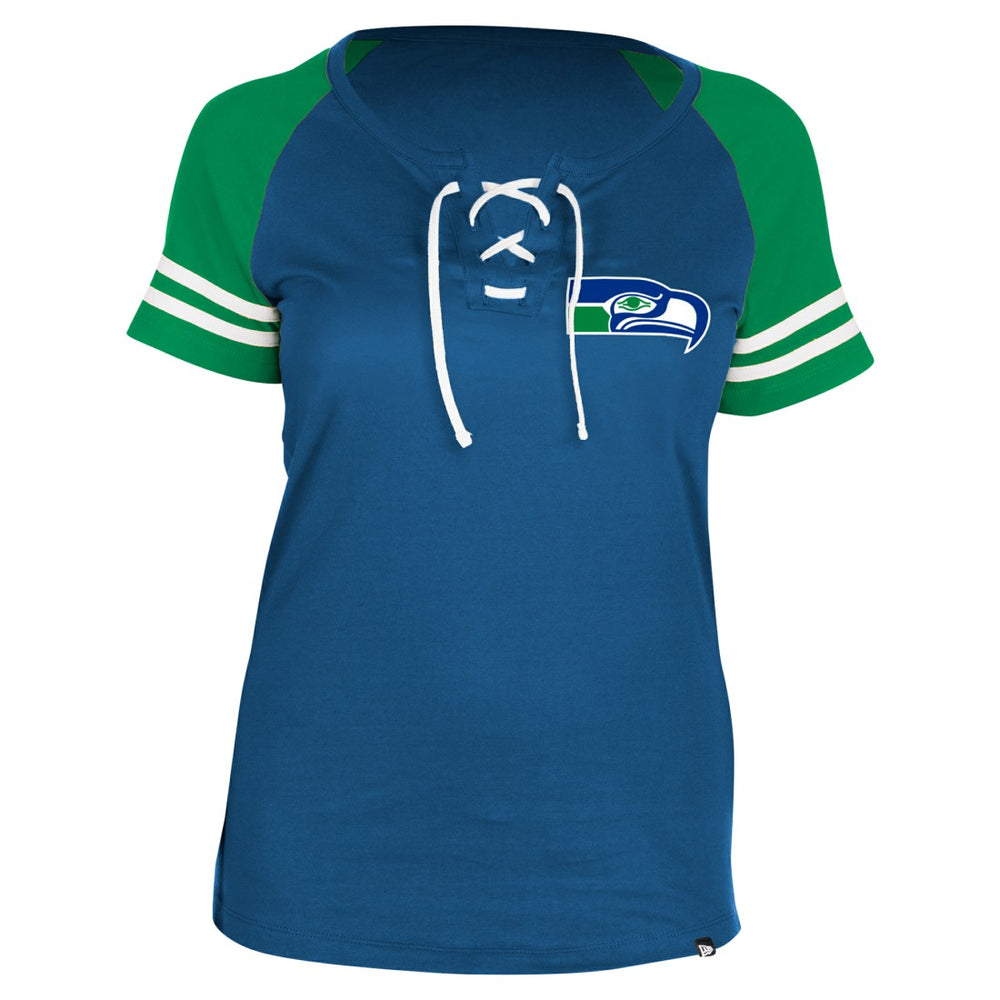 Seattle Seahawks New Era Women's Throwback Lace-Up Raglan T-Shirt