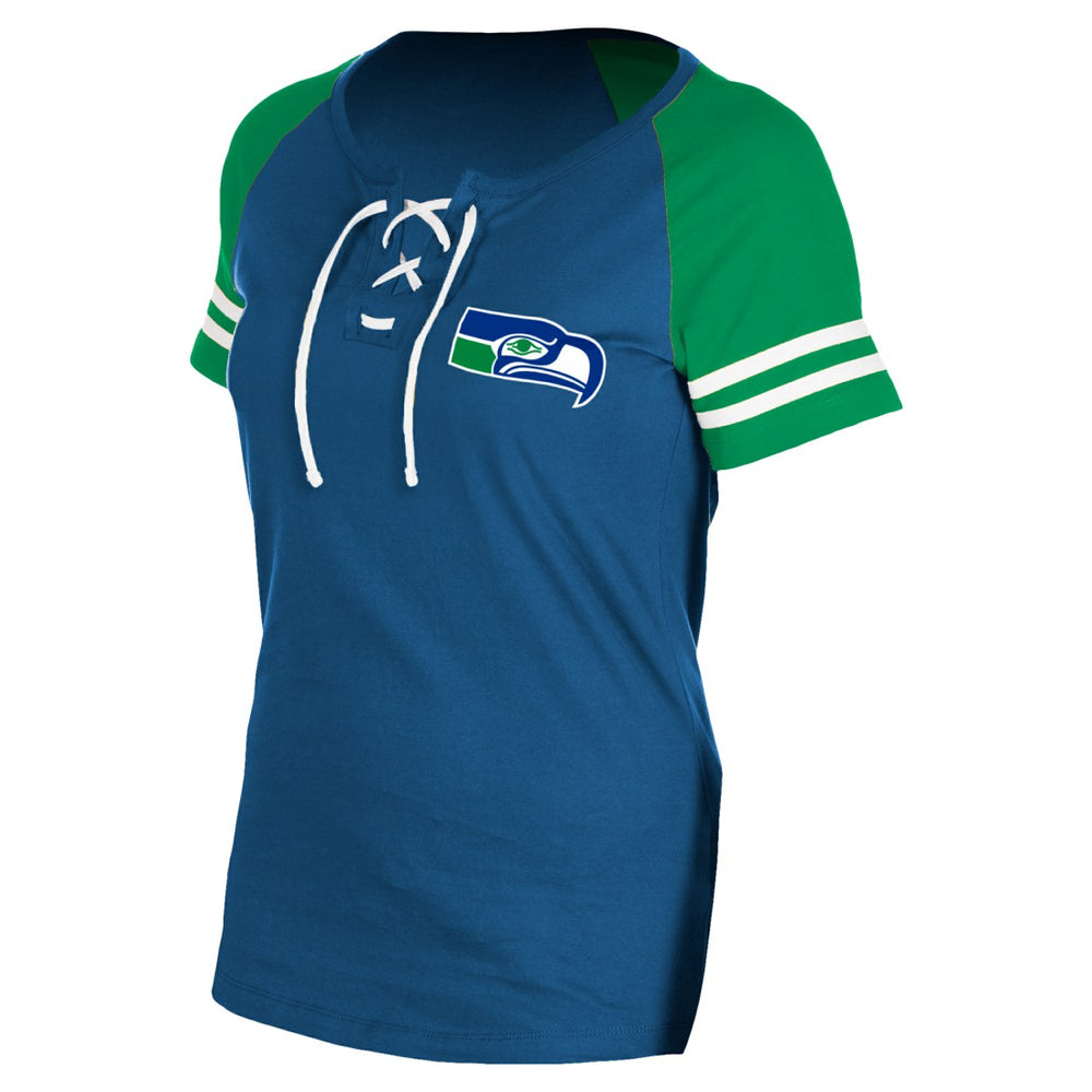 Seattle Seahawks New Era Women's Throwback Lace-Up Raglan T-Shirt