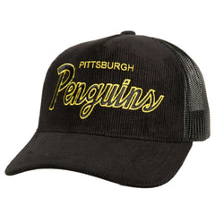 Pittsburgh Penguins Mitchell & Ness Times Up Classic Script Cord Trucker Adjustable Hat Outlet