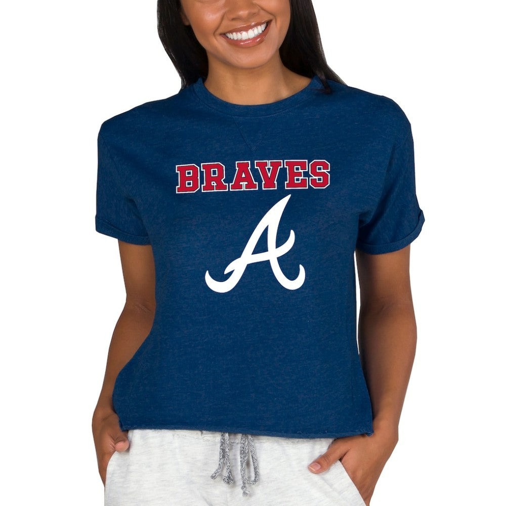 Atlanta Braves Concepts Sport Women's Tri-Blend Mainstream Terry Short Sleeve Sweatshirt Top | MLB Shop