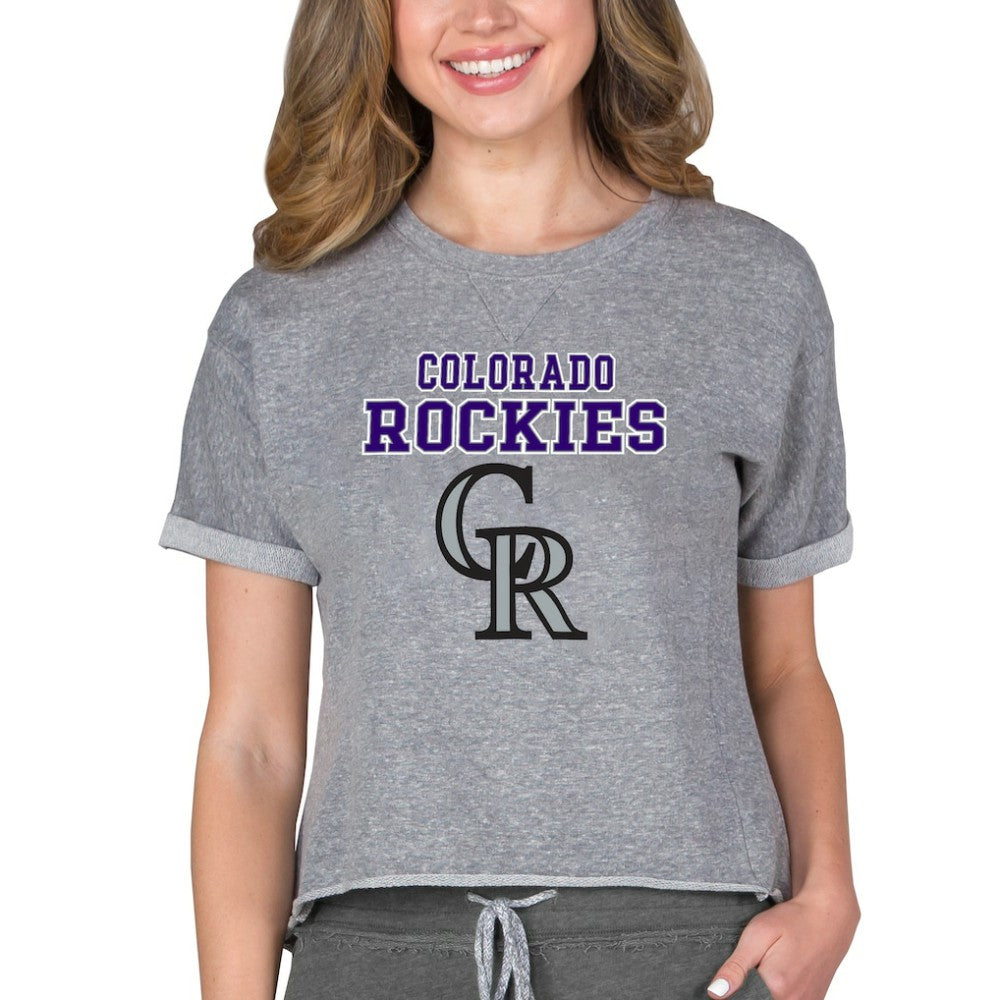 Colorado Rockies Concepts Sport Women's Tri-Blend Mainstream Terry Short Sleeve Sweatshirt Top | MLB Outlet