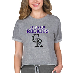 Colorado Rockies Concepts Sport Women's Tri-Blend Mainstream Terry Short Sleeve Sweatshirt Top | MLB Outlet