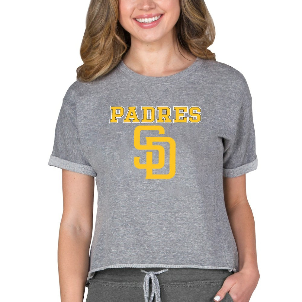 San Diego Padres Concepts Sport Women's Tri-Blend Mainstream Terry Short Sleeve Sweatshirt Top | MLB Outlet