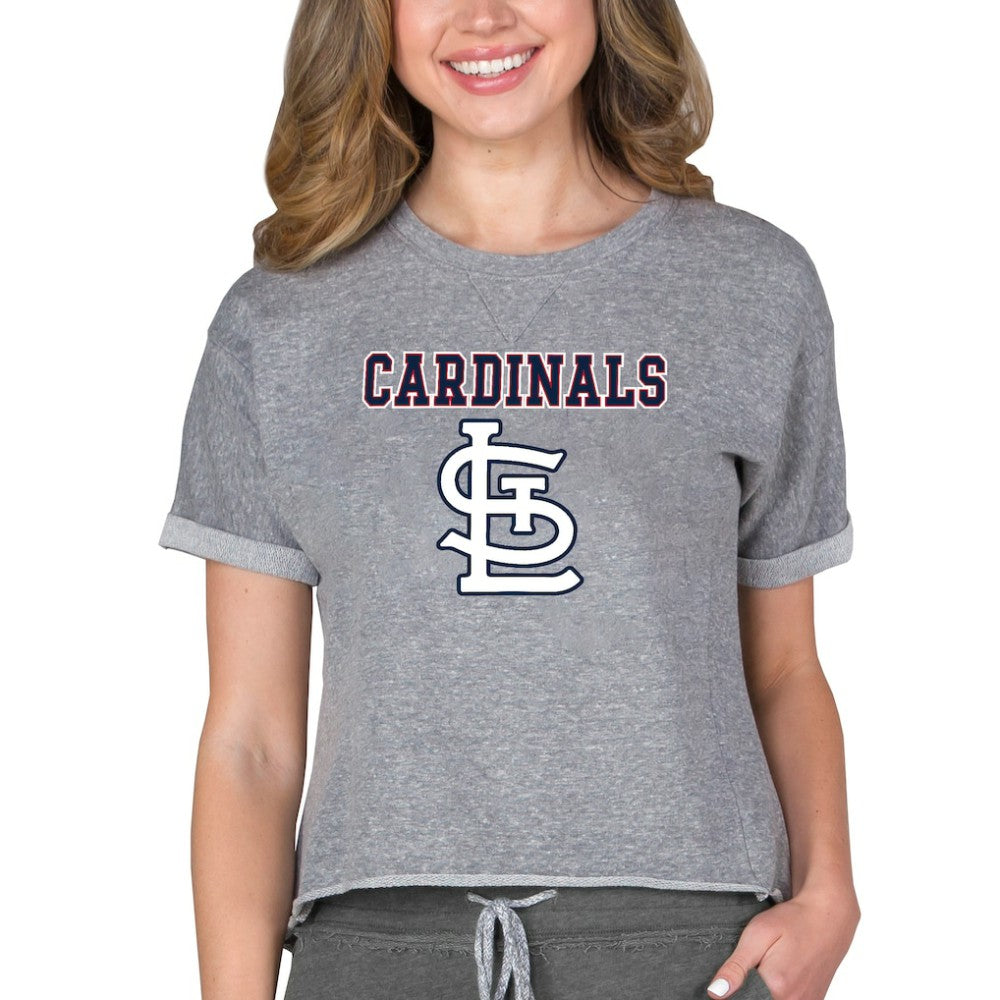 St. Louis Cardinals Concepts Sport Women's Tri-Blend Mainstream Terry Short Sleeve Sweatshirt Top | MLB New