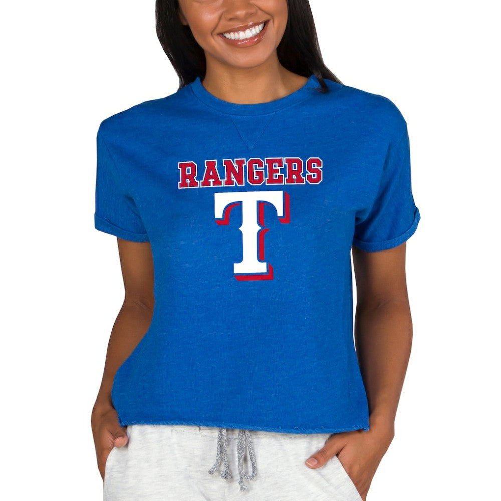 Texas Rangers Concepts Sport Women's Tri-Blend Mainstream Terry Short Sleeve Sweatshirt Top | MLB Discount