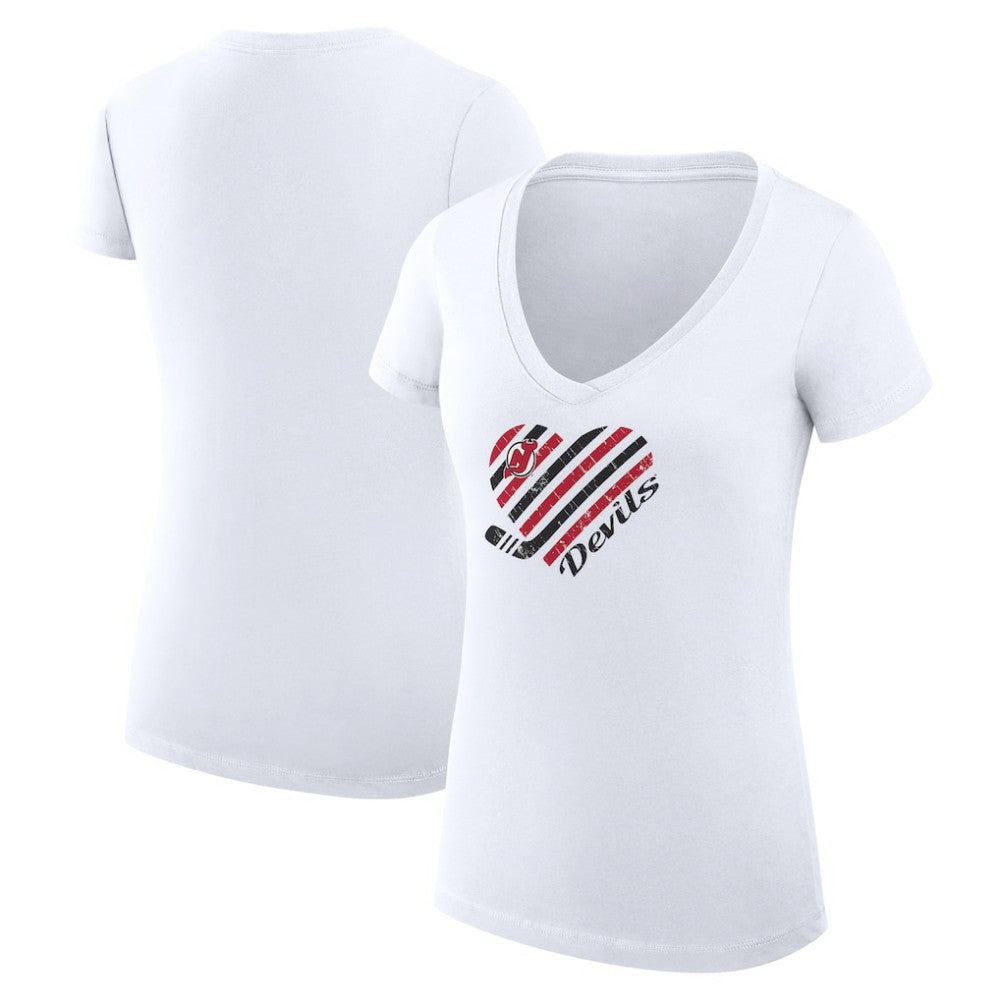 New Jersey Devils G-III 4Her by Carl Banks Women's Super-Slim Fit Lightweight Heart V-Neck T-Shirt Sale