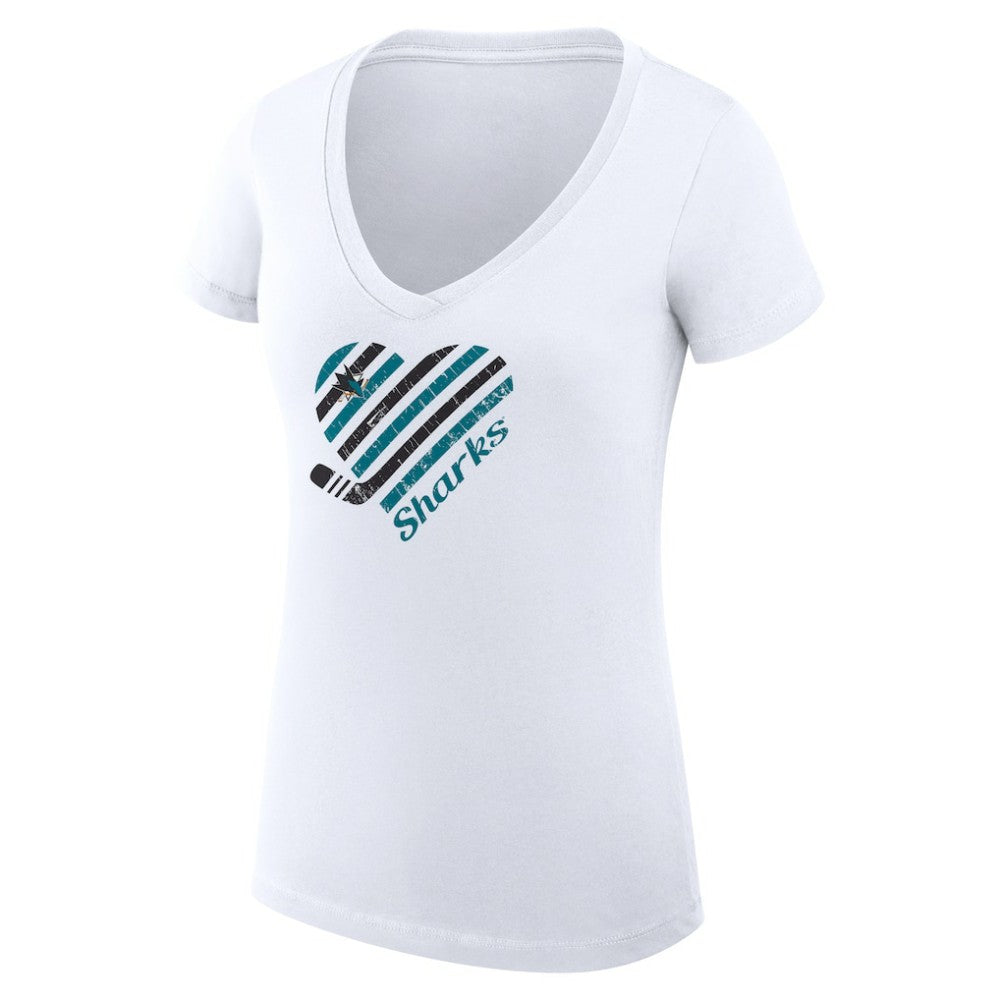 San Jose Sharks G-III 4Her by Carl Banks Women's Super-Slim Fit Lightweight Heart V-Neck T-Shirt Outlet