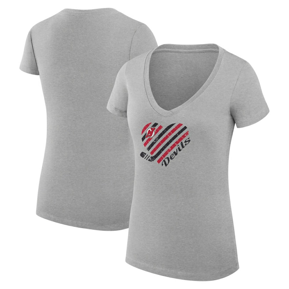New Jersey Devils G-III 4Her by Carl Banks Women's Super-Slim Fit Lightweight Heart V-Neck T-Shirt For Sale