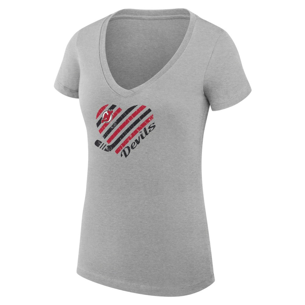 New Jersey Devils G-III 4Her by Carl Banks Women's Super-Slim Fit Lightweight Heart V-Neck T-Shirt For Sale