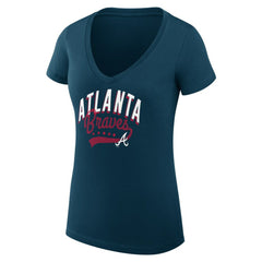 Atlanta Braves G-III 4Her by Carl Banks Women's Super-Slim Fit Lightweight Filigree Team V-Neck T-Shirt | MLB US
