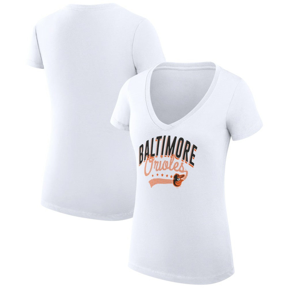 Baltimore Orioles G-III 4Her by Carl Banks Women's Super-Slim Fit Lightweight Filigree Team V-Neck T-Shirt | MLB Sale