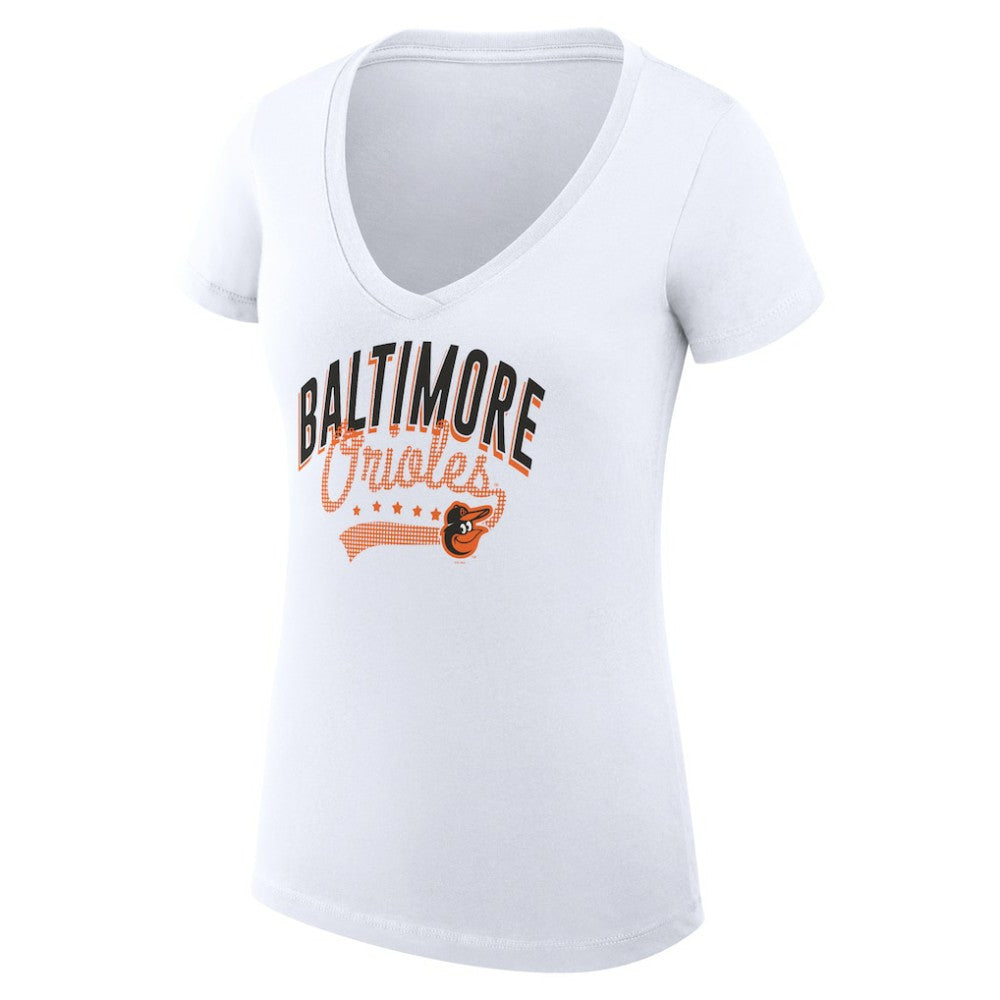 Baltimore Orioles G-III 4Her by Carl Banks Women's Super-Slim Fit Lightweight Filigree Team V-Neck T-Shirt | MLB Sale