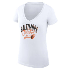 Baltimore Orioles G-III 4Her by Carl Banks Women's Super-Slim Fit Lightweight Filigree Team V-Neck T-Shirt | MLB Sale