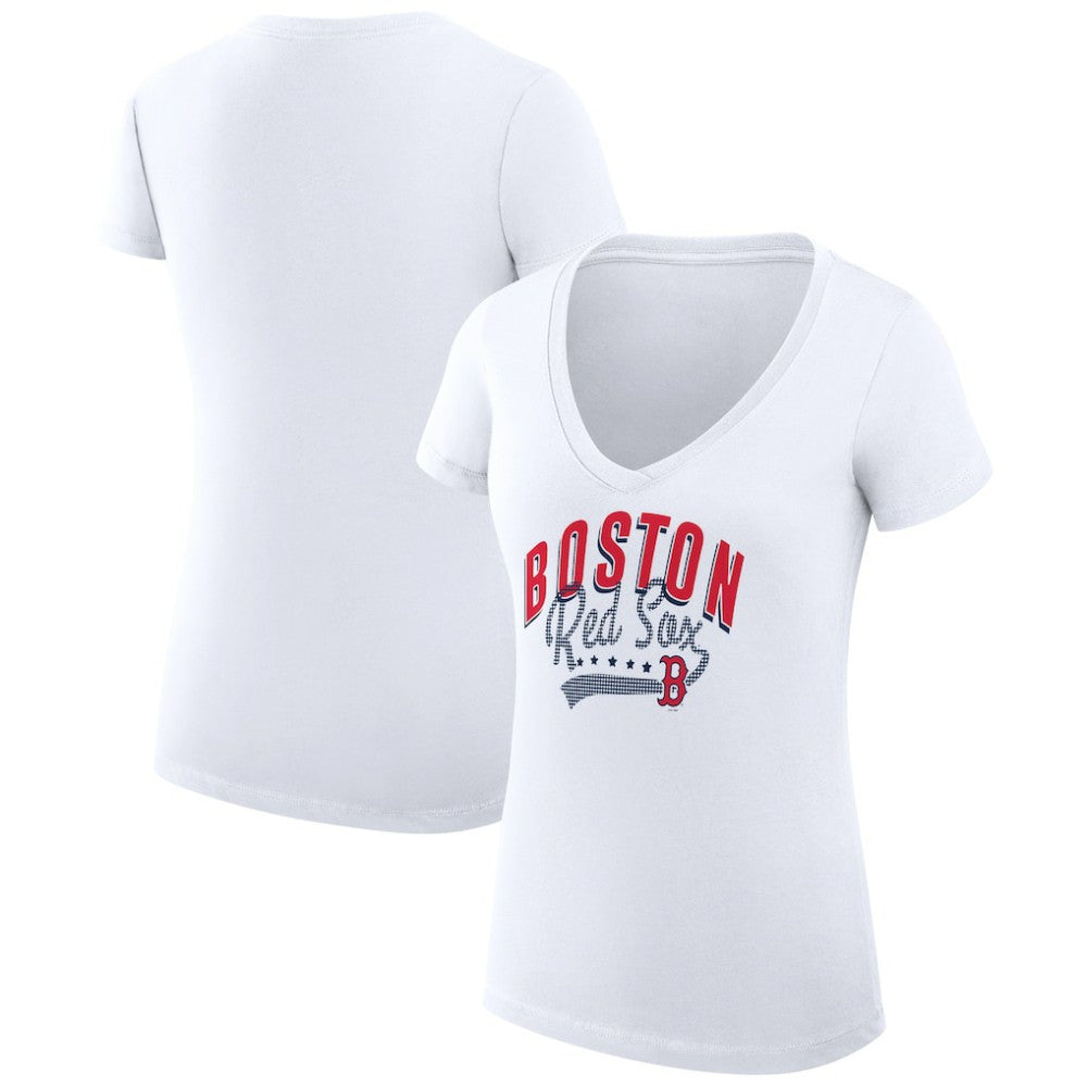 Boston Red Sox G-III 4Her by Carl Banks Women's Super-Slim Fit Lightweight Filigree Team V-Neck T-Shirt | MLB Shop