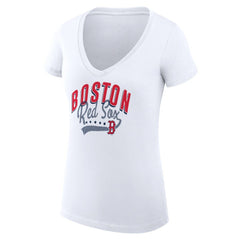 Boston Red Sox G-III 4Her by Carl Banks Women's Super-Slim Fit Lightweight Filigree Team V-Neck T-Shirt | MLB Shop
