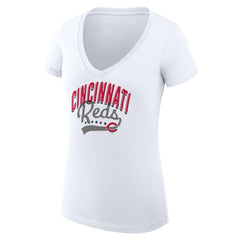Cincinnati Reds G-III 4Her by Carl Banks Women's Super-Slim Fit Lightweight Filigree Team V-Neck T-Shirt | MLB For sale
