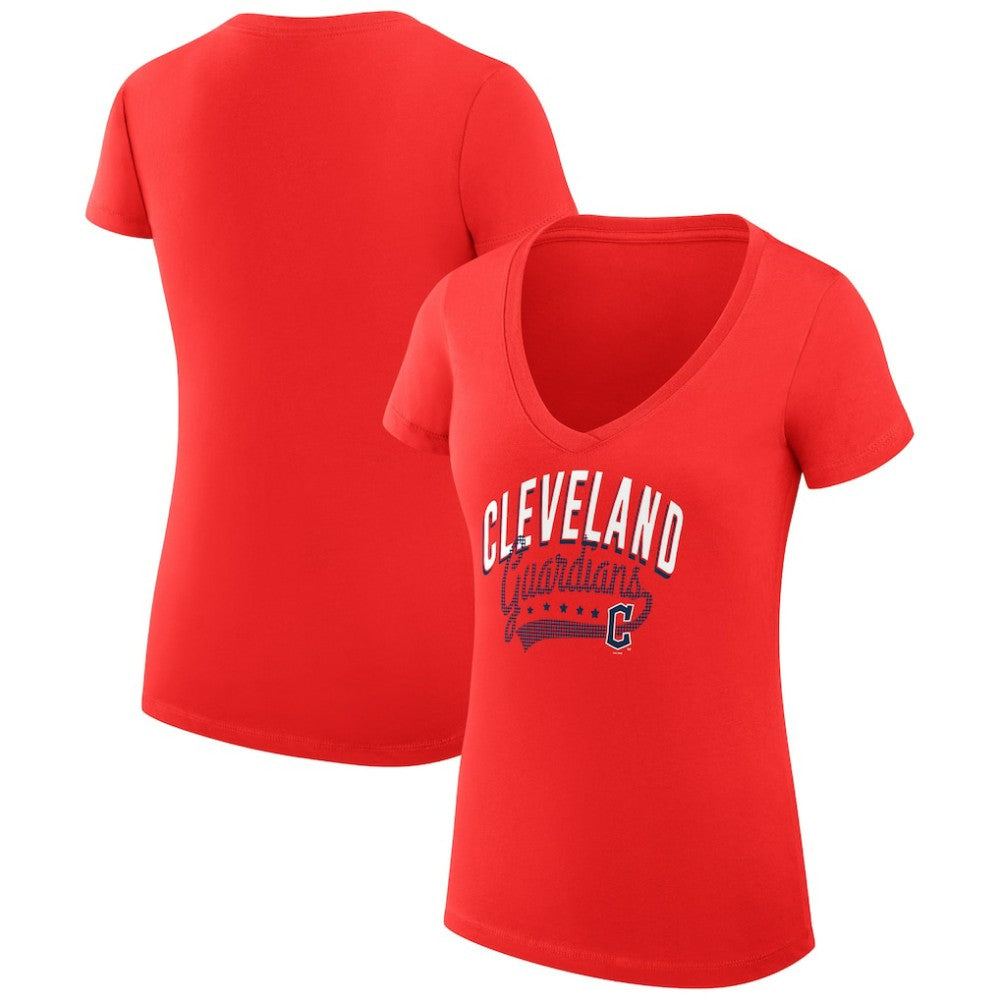Cleveland Guardians G-III 4Her by Carl Banks Women's Super-Slim Fit Lightweight Filigree Team V-Neck T-Shirt | MLB Discount