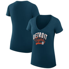 Detroit Tigers G-III 4Her by Carl Banks Women's Super-Slim Fit Lightweight Filigree Team V-Neck T-Shirt | MLB US