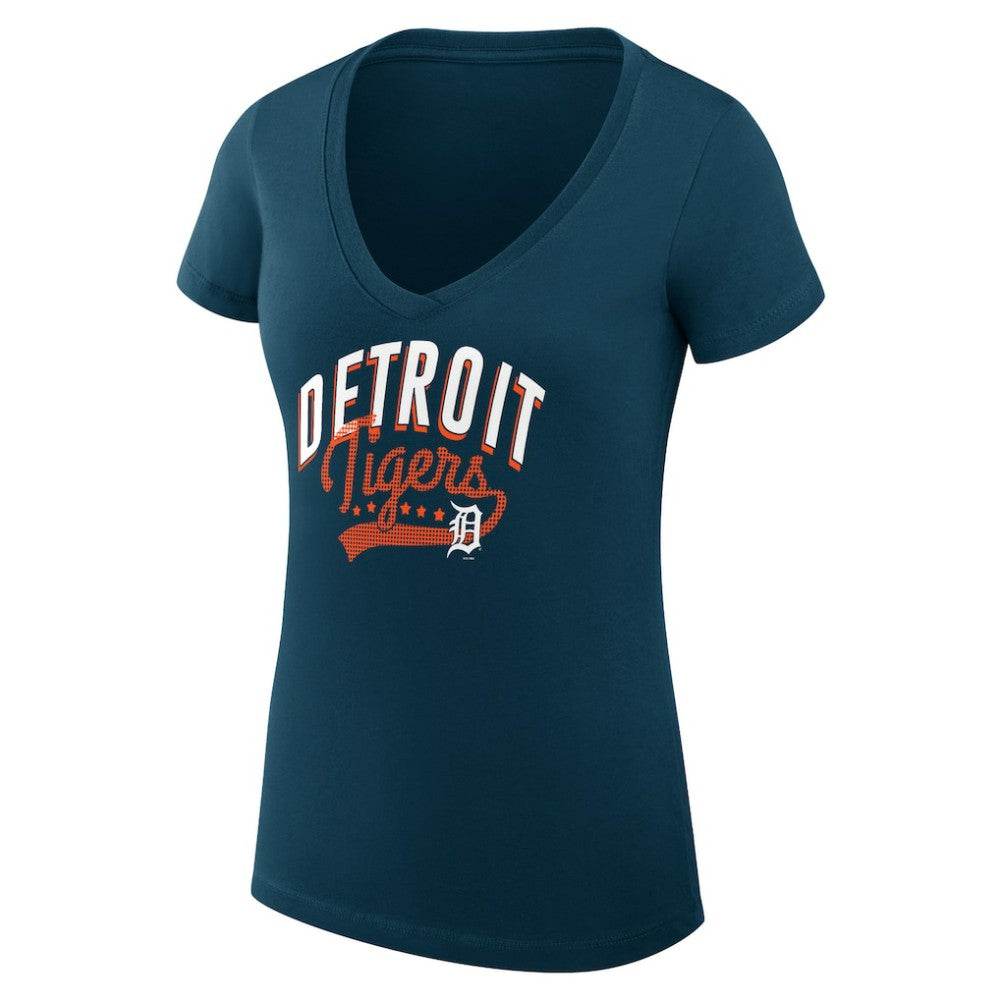 Detroit Tigers G-III 4Her by Carl Banks Women's Super-Slim Fit Lightweight Filigree Team V-Neck T-Shirt | MLB US