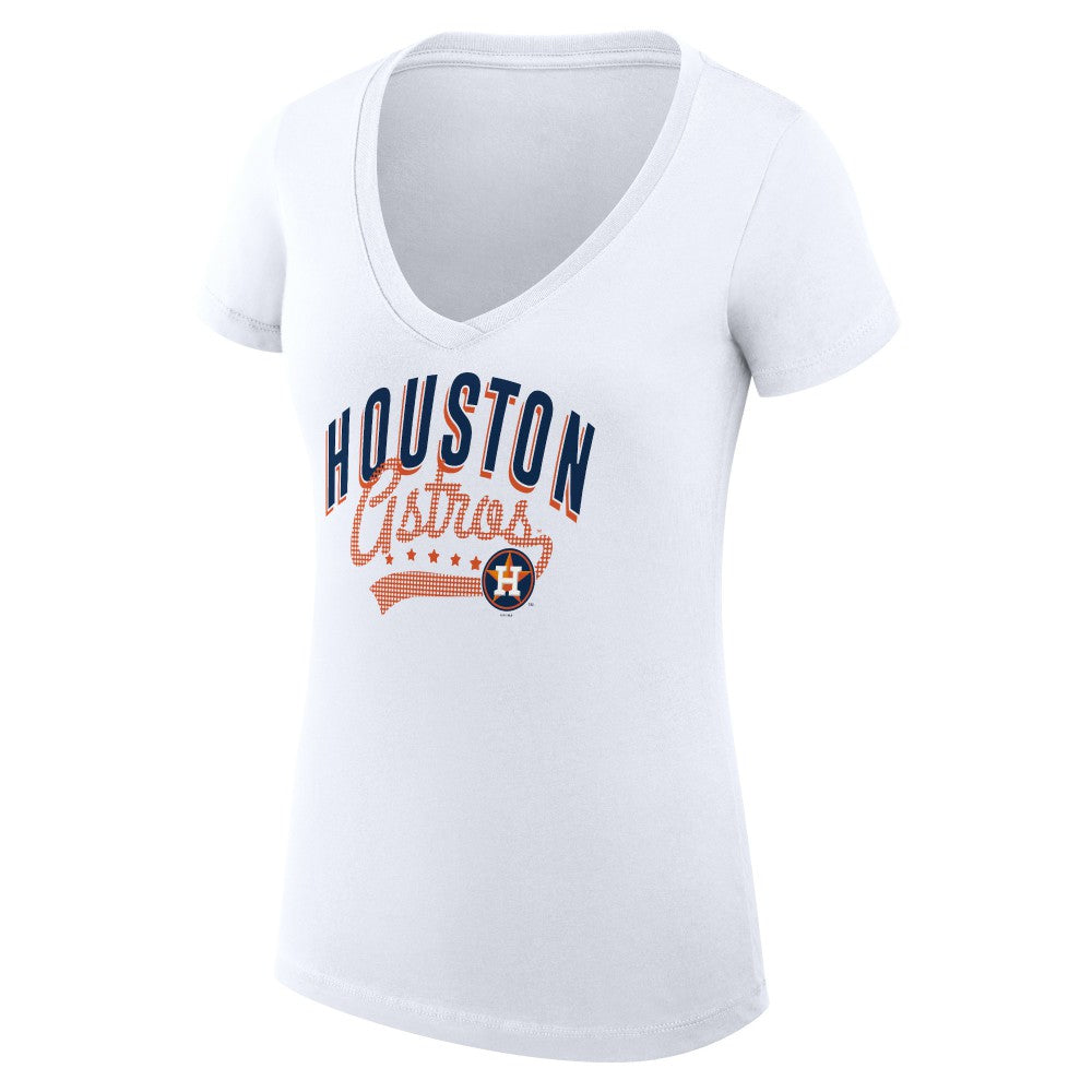 Houston Astros G-III 4Her by Carl Banks Women's Super-Slim Fit Lightweight Filigree Team V-Neck T-Shirt | MLB Shop