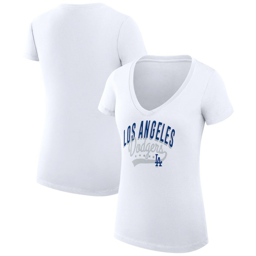Los Angeles Dodgers G-III 4Her by Carl Banks Women's Super-Slim Fit Lightweight Filigree Team V-Neck T-Shirt | MLB Discount
