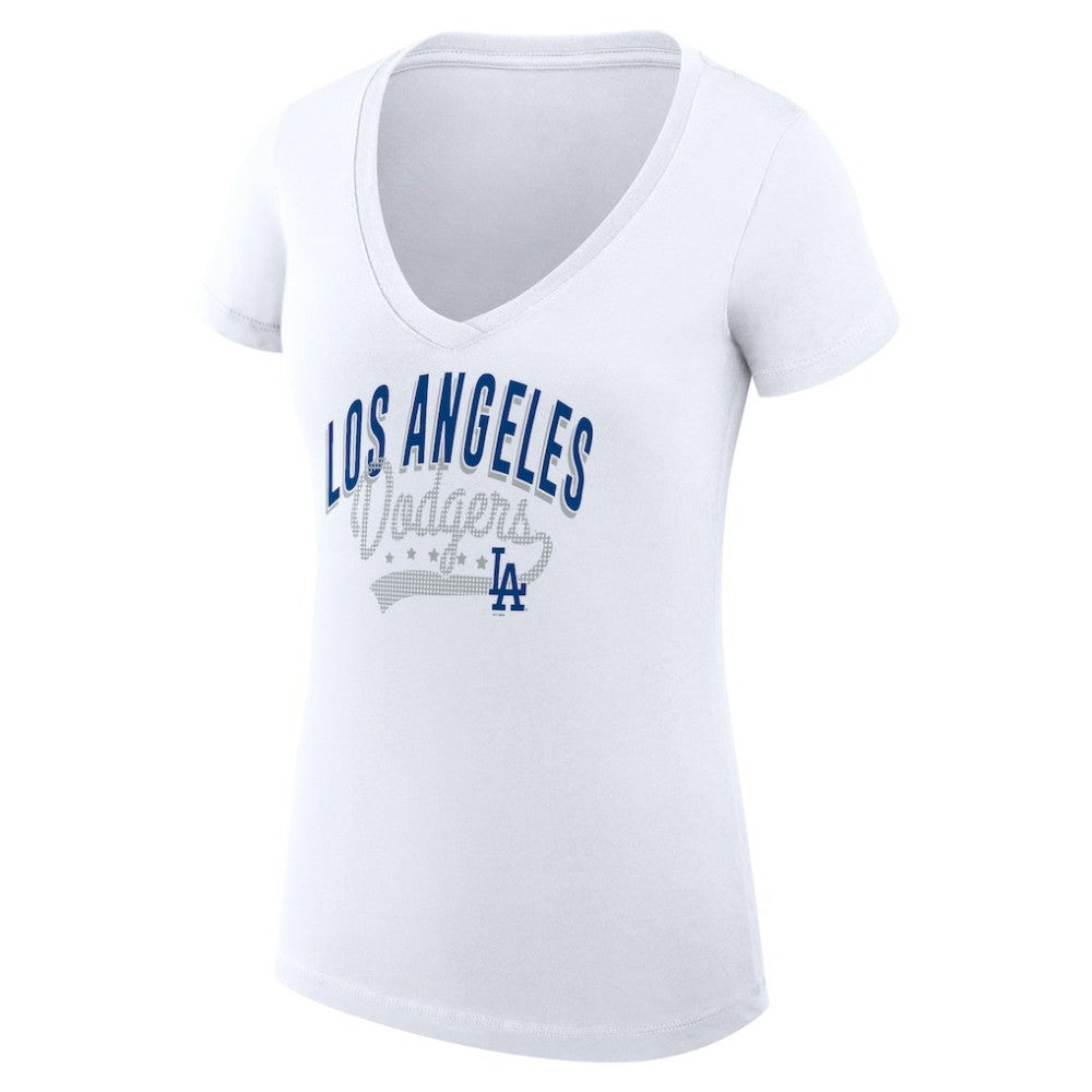 Los Angeles Dodgers G-III 4Her by Carl Banks Women's Super-Slim Fit Lightweight Filigree Team V-Neck T-Shirt | MLB Discount
