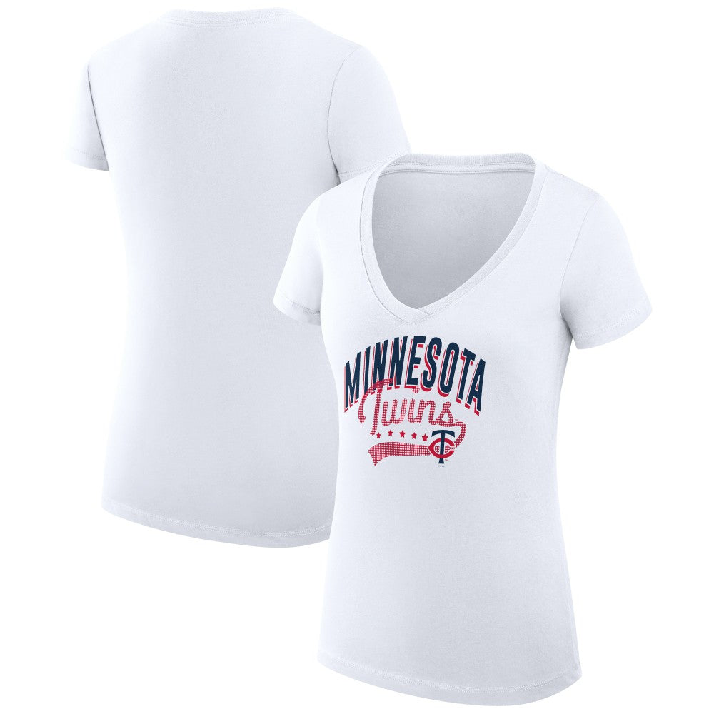 Minnesota Twins G-III 4Her by Carl Banks Women's Super-Slim Fit Lightweight Filigree Team V-Neck T-Shirt | MLB For sale