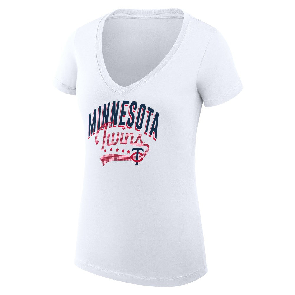 Minnesota Twins G-III 4Her by Carl Banks Women's Super-Slim Fit Lightweight Filigree Team V-Neck T-Shirt | MLB For sale