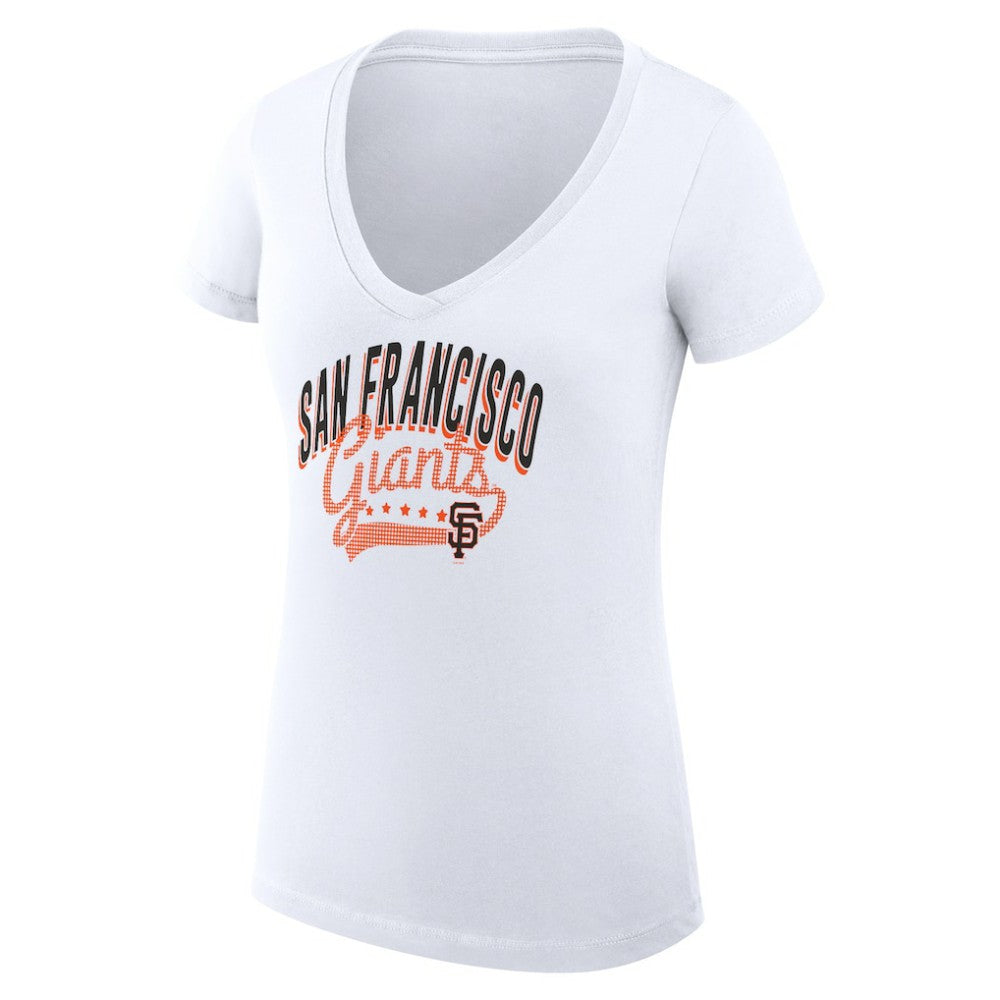 San Francisco Giants G-III 4Her by Carl Banks Women's Super-Slim Fit Lightweight Filigree Team V-Neck T-Shirt | MLB Shop