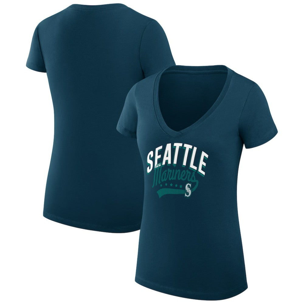 Seattle Mariners G-III 4Her by Carl Banks Women's Super-Slim Fit Lightweight Filigree Team V-Neck T-Shirt | MLB For sale