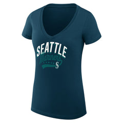 Seattle Mariners G-III 4Her by Carl Banks Women's Super-Slim Fit Lightweight Filigree Team V-Neck T-Shirt | MLB For sale