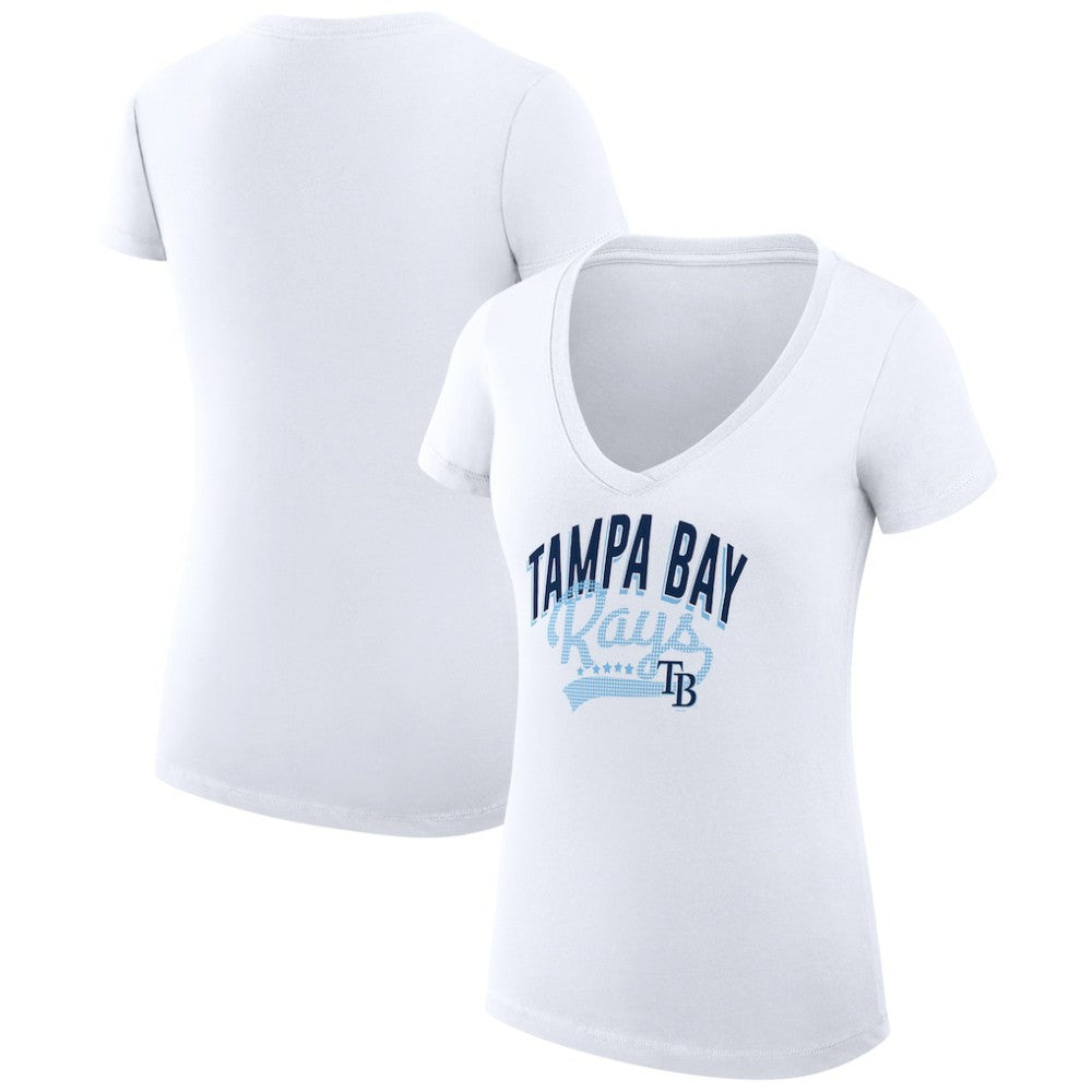Tampa Bay Rays G-III 4Her by Carl Banks Women's Super-Slim Fit Lightweight Filigree Team V-Neck T-Shirt | MLB New