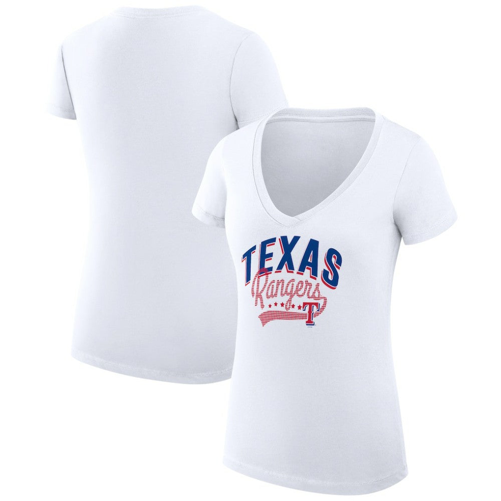 Texas Rangers G-III 4Her by Carl Banks Women's Super-Slim Fit Lightweight Filigree Team V-Neck T-Shirt | MLB Online