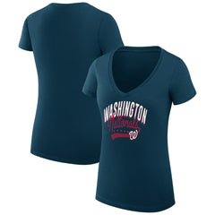 Washington Nationals G-III 4Her by Carl Banks Women's Super-Slim Fit Lightweight Filigree Team V-Neck T-Shirt | MLB Sale