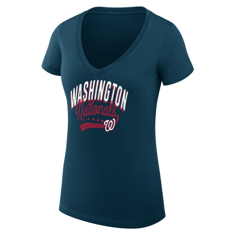 Washington Nationals G-III 4Her by Carl Banks Women's Super-Slim Fit Lightweight Filigree Team V-Neck T-Shirt | MLB Sale