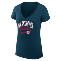 Washington Nationals G-III 4Her by Carl Banks Women's Super-Slim Fit Lightweight Filigree Team V-Neck T-Shirt | MLB Sale